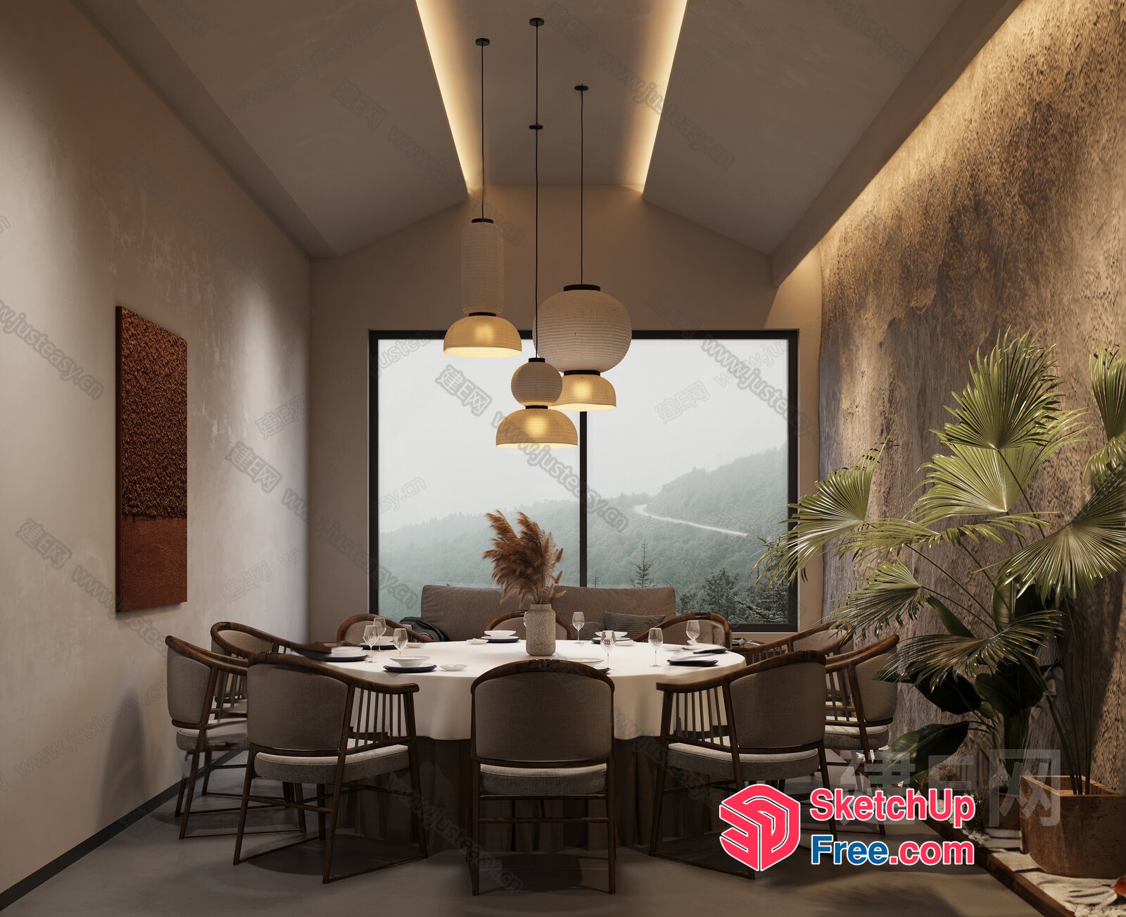 Elegant Dining Room With A View 3D SketchUp File