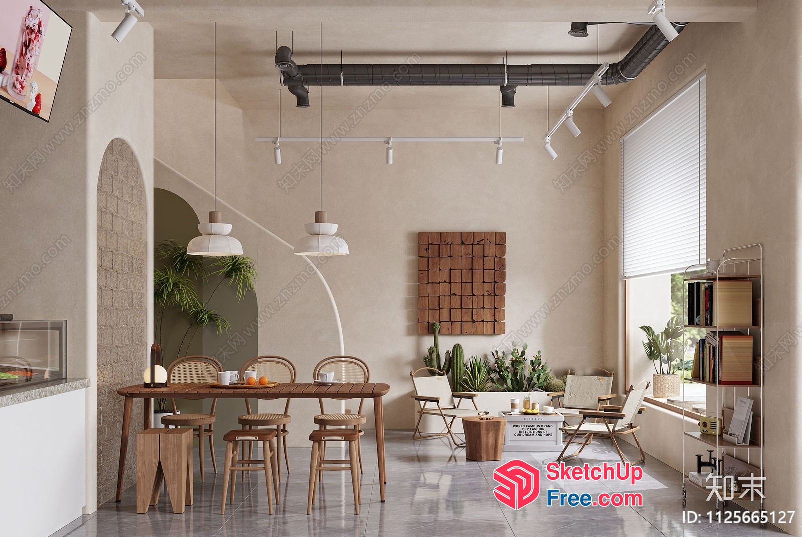 Modern Minimalist Dining Room With Natural Wood Accents 3D SketchUp File