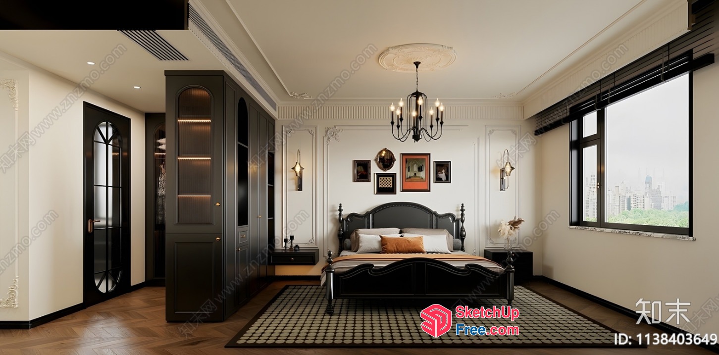 Elegant Bedroom With Classic Moulding And Pillars 3D SketchUp File