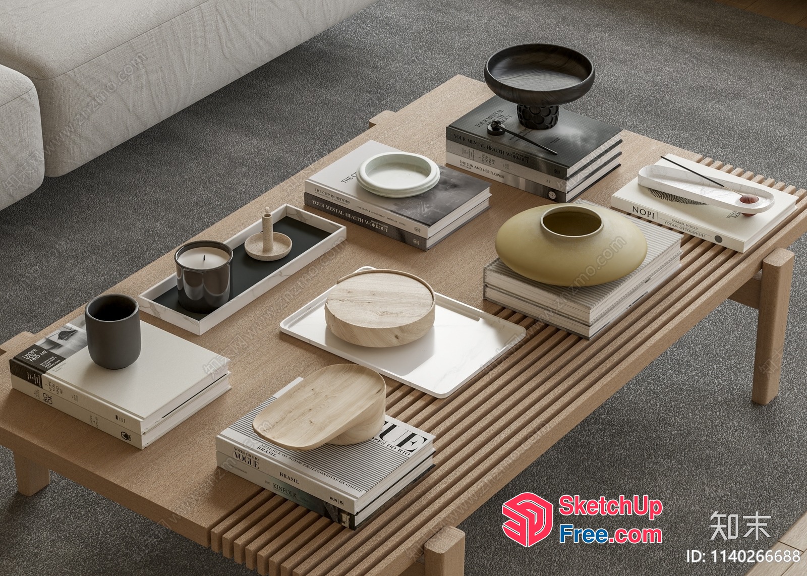 Minimalist Decorative Objects On A Modern Coffee Table 3D SketchUp File