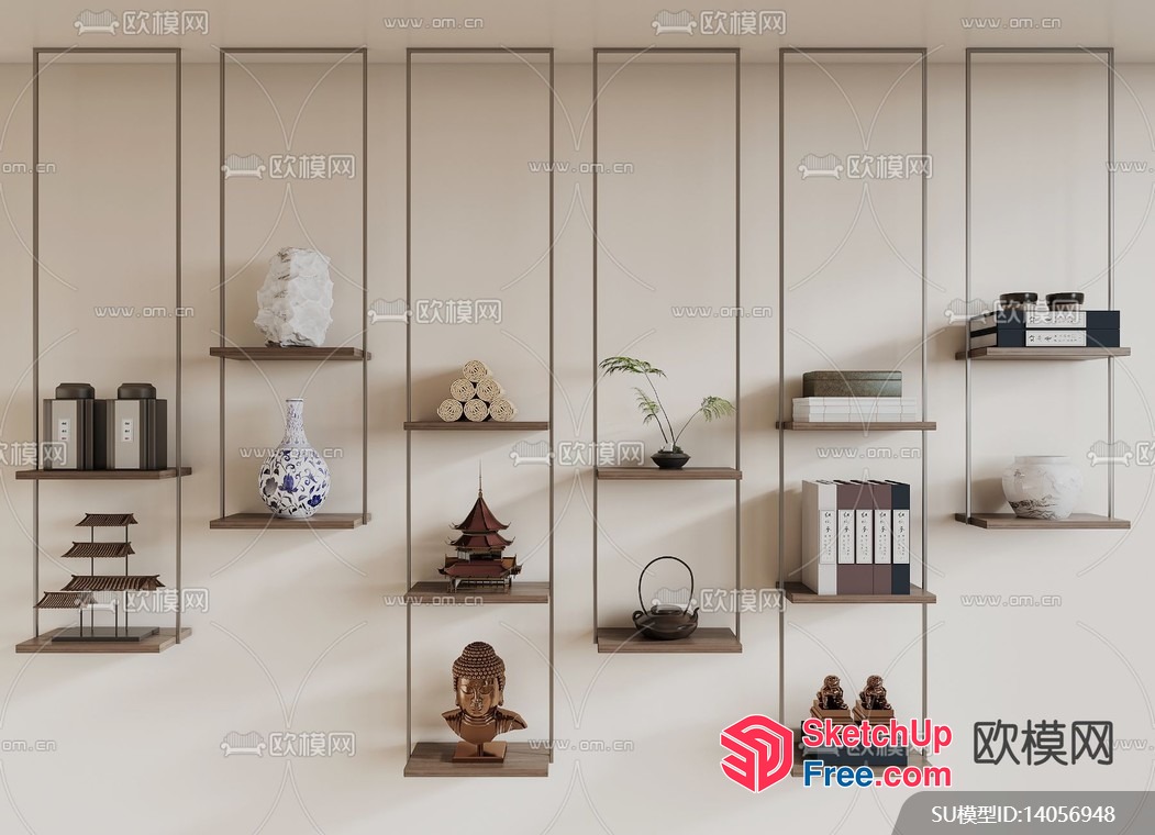 Asian-Inspired Decorative Shelf Collection 3D SketchUp File