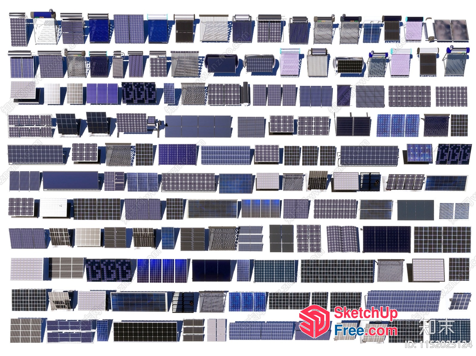 Array Of Solar Panels In Various Arrangements 3D SketchUp File