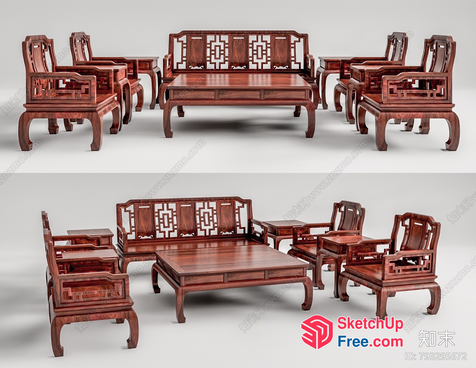 Traditional Chinese-Inspired Wood Furniture Set 3D SketchUp File