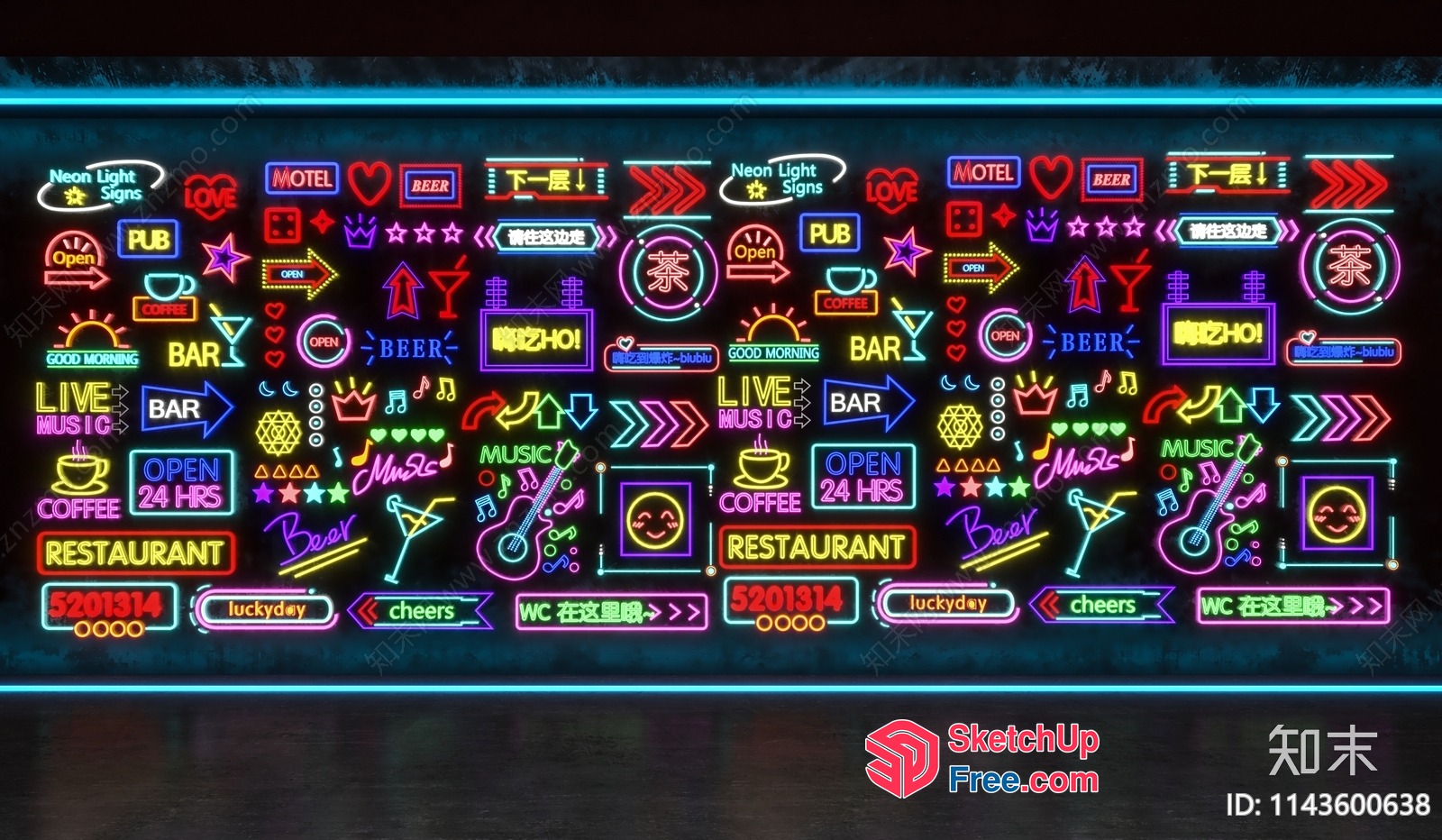 Vibrant Neon Sign Collection 3D SketchUp File