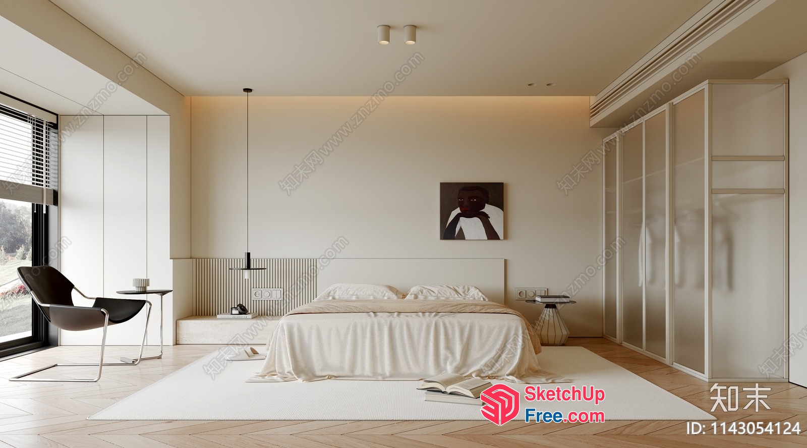 Minimalist White And Brown Bedroom Interior 3D SketchUp File