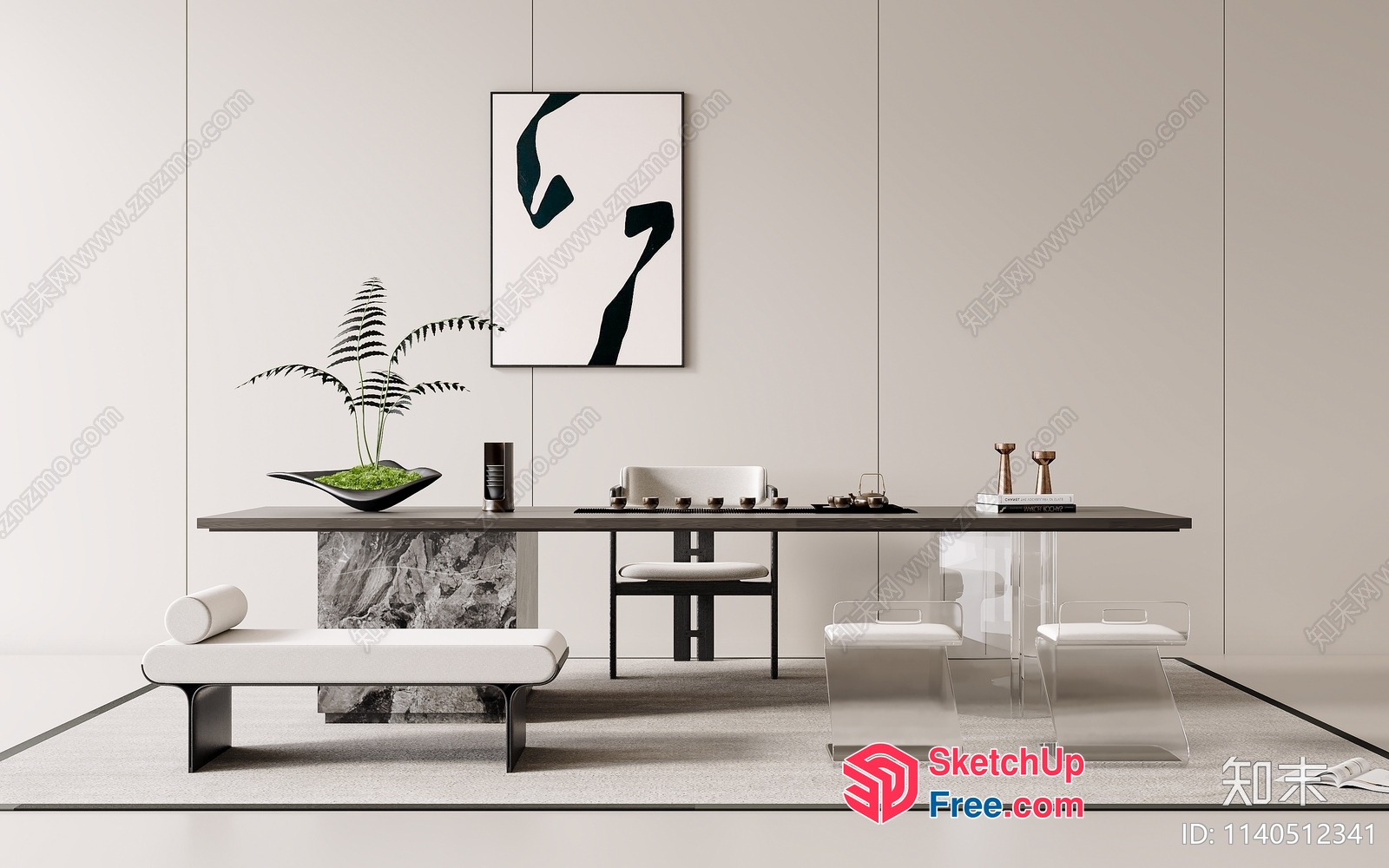 Minimalist Japanese Style Office Interior With Sleek Furniture 3D SketchUp File