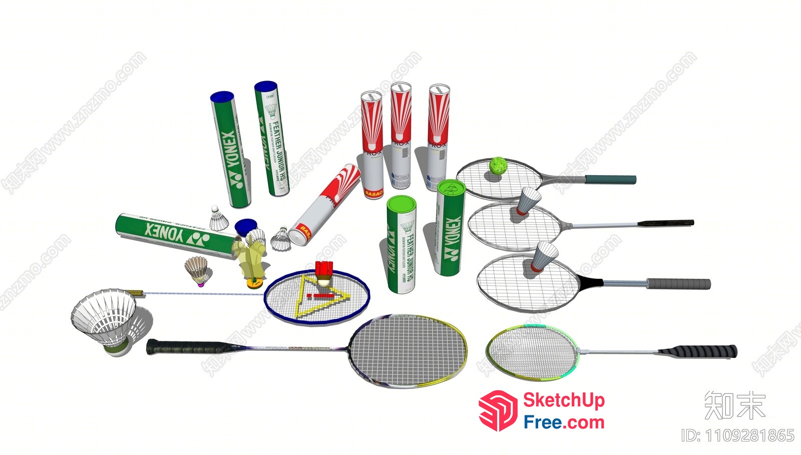 Badminton Rackets And Shuttlecocks 3D SketchUp File