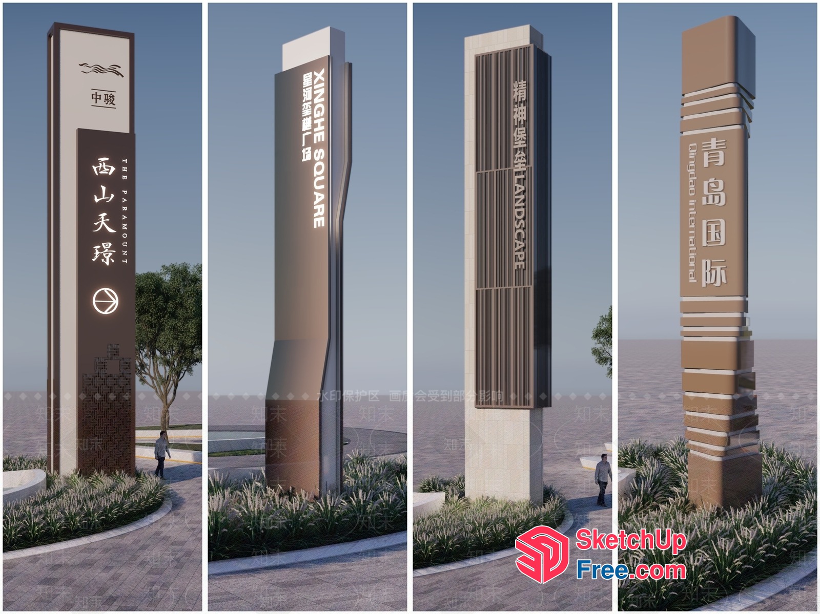 Modern Asian-Inspired Pillars 3D SketchUp File