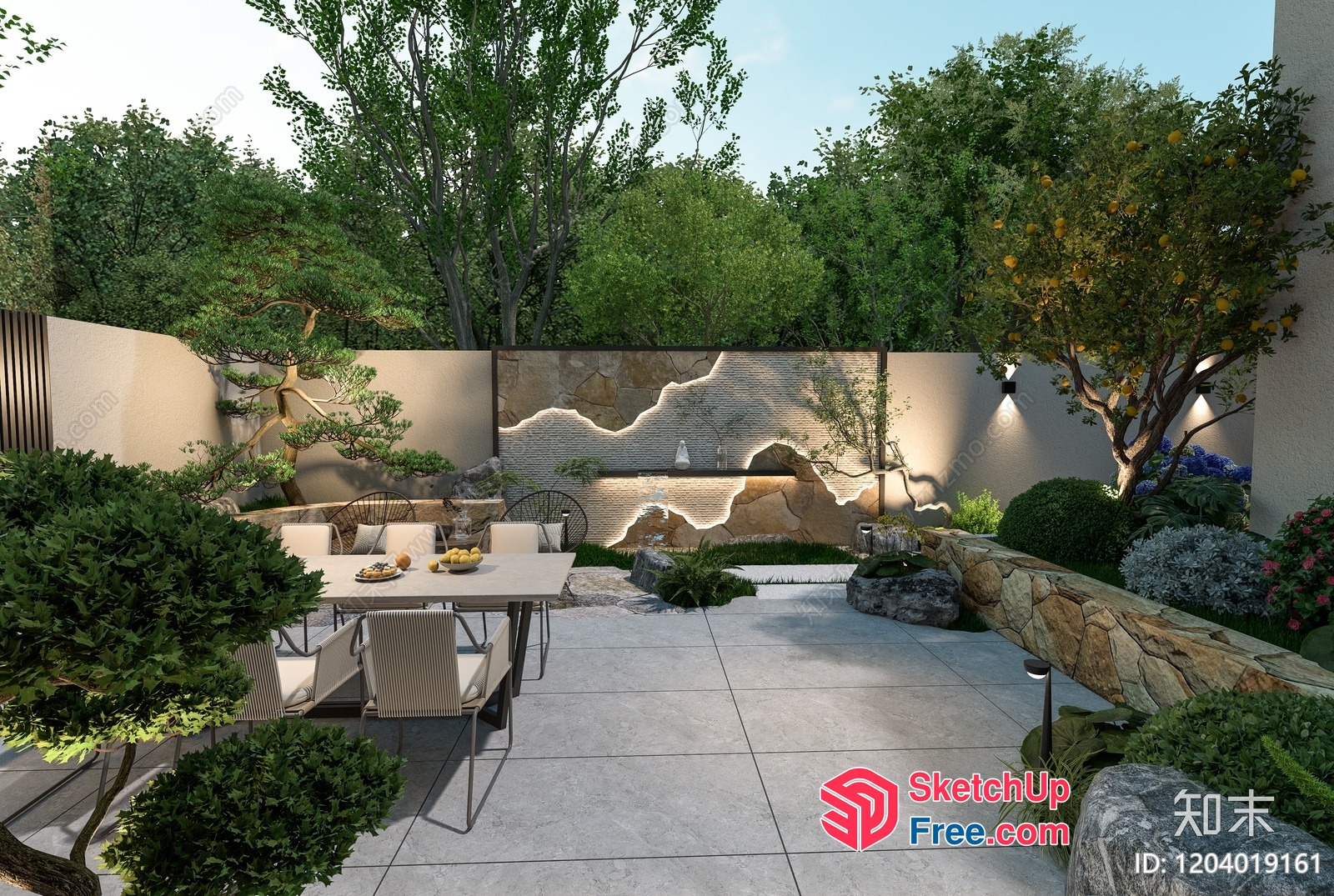Japanese-Style Outdoor Living Space With Elegant Table And Chairs 3D SketchUp File