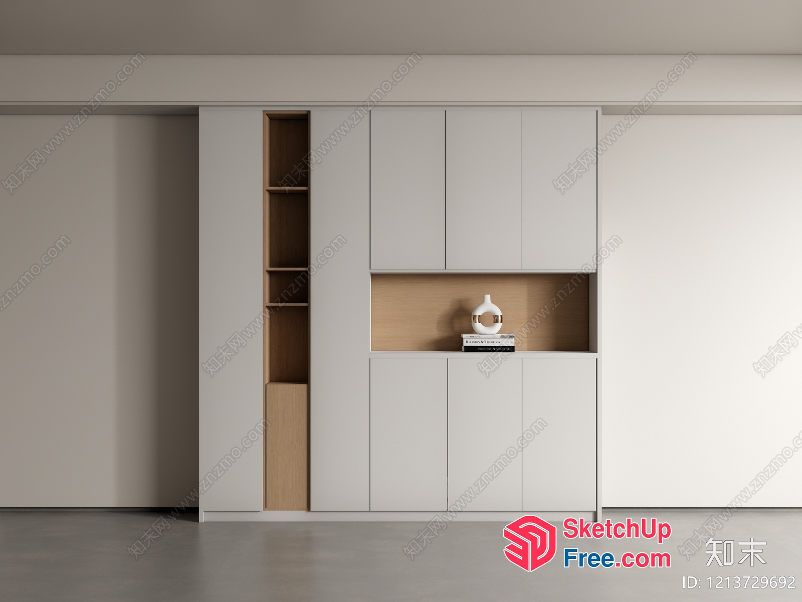 Minimalist Modern White Wall Unit With Built-In Shelves 3D SketchUp File