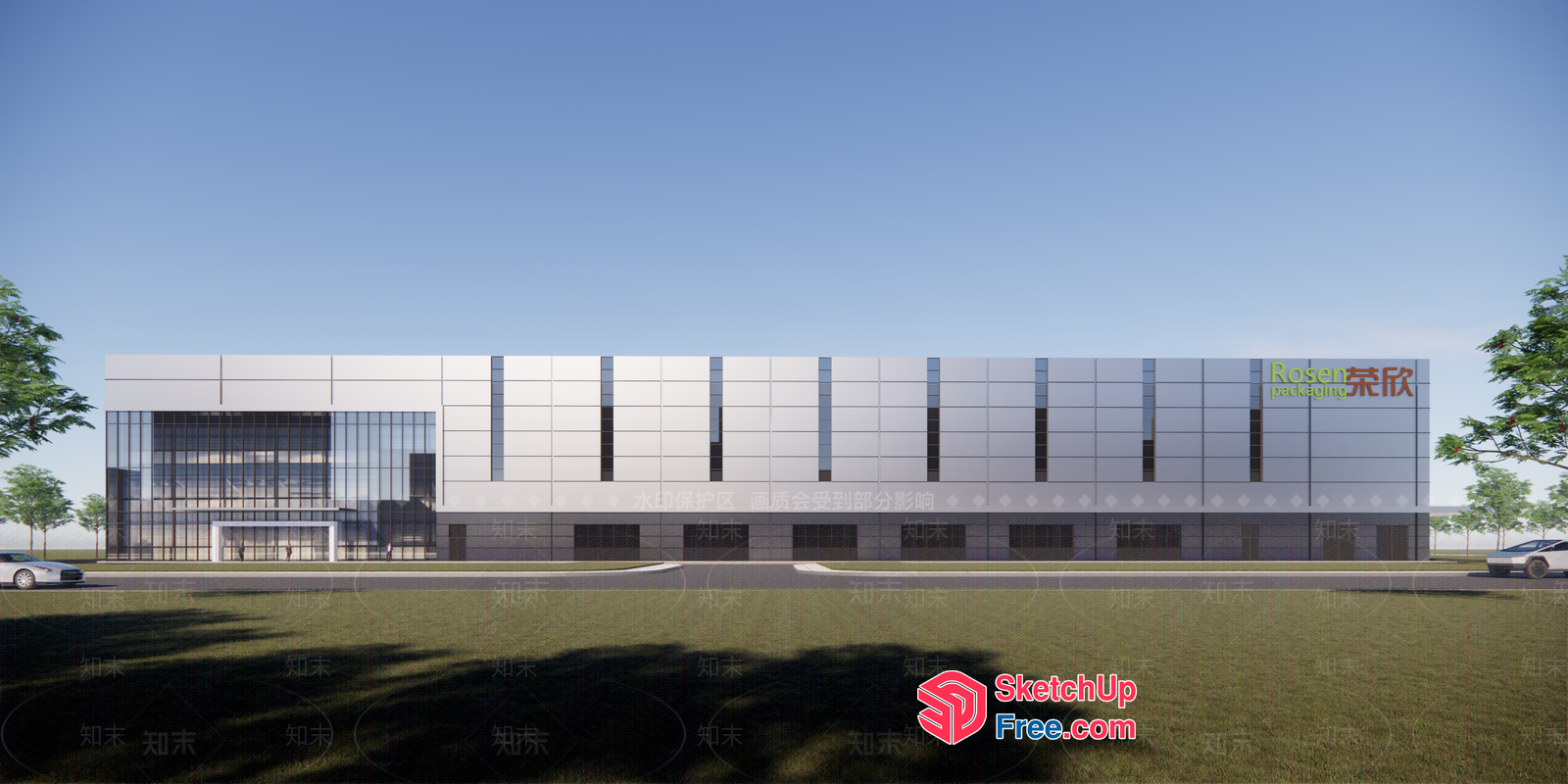 Modern Industrial Park Building With Glass Curtain Wall 3D SketchUp File