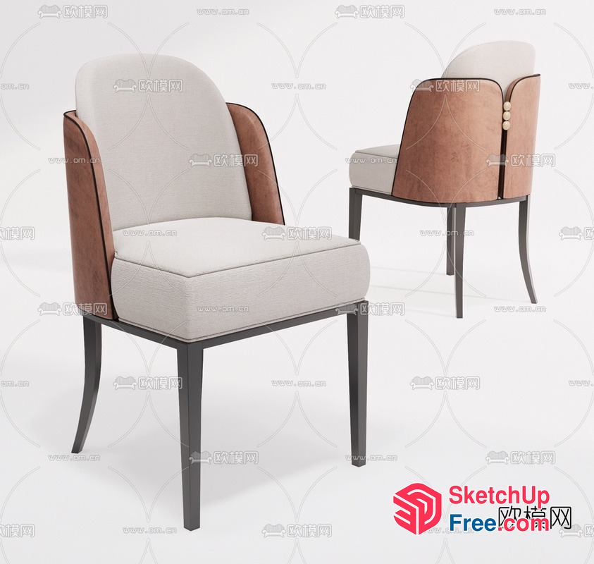 Elegant Cream And Brown Upholstered Chair 3D SketchUp File