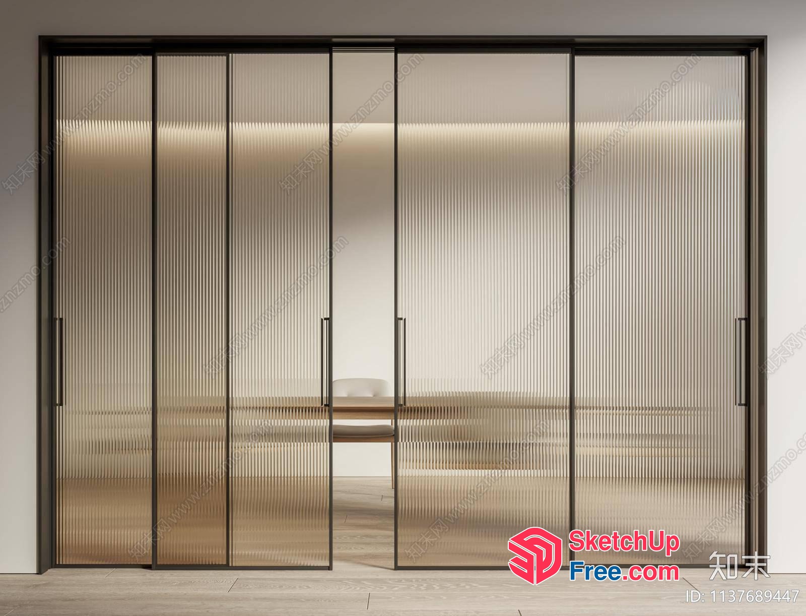Sliding Glass Doors With Frosted Glass And Black Frame 3D SketchUp File