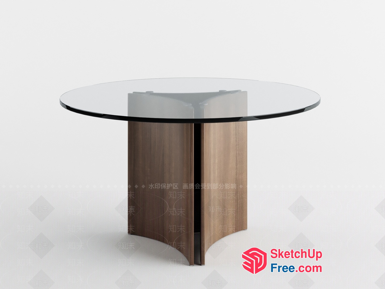 Modern Glass Table With Wooden Base 3D SketchUp File