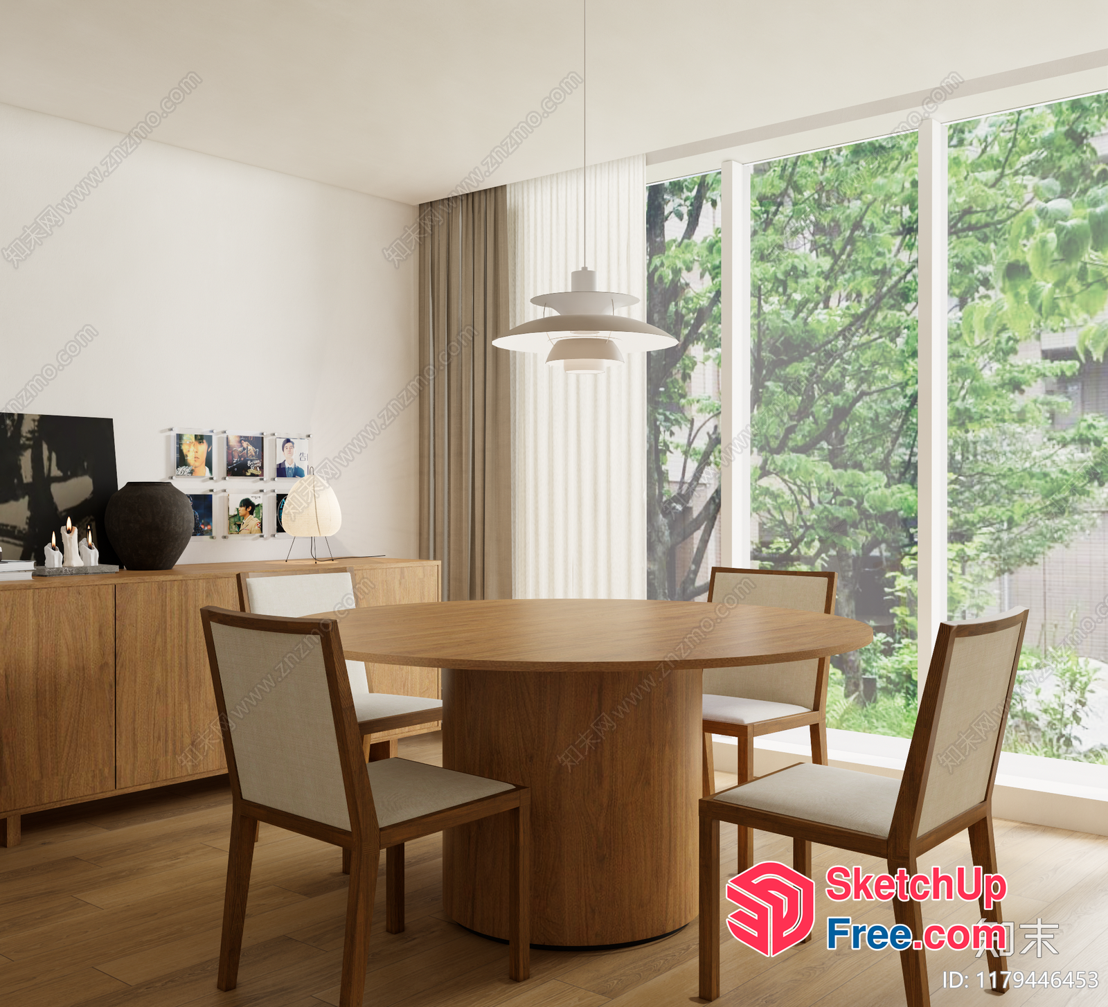 Modern Minimalist Dining Room With Large Window 3D SketchUp File