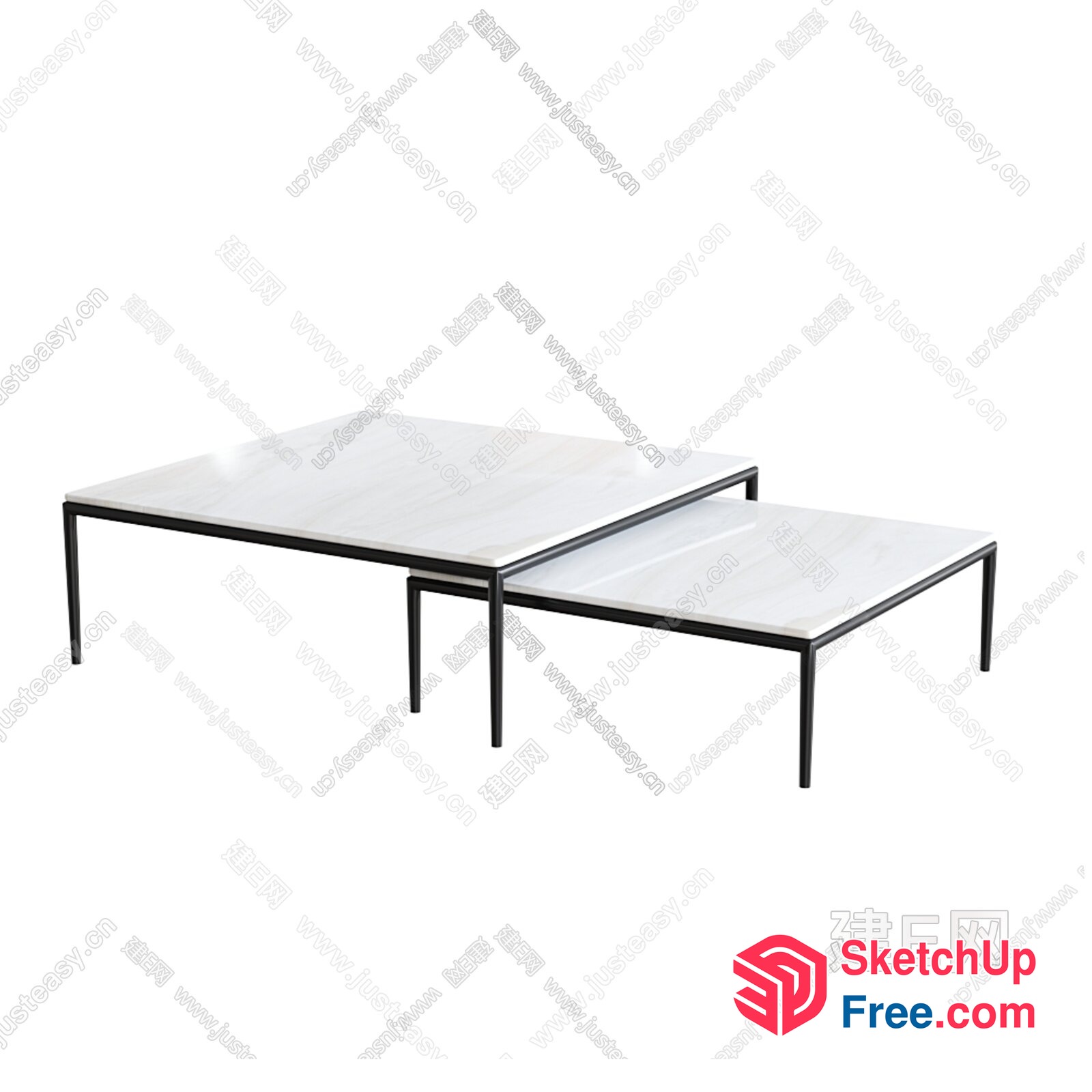 Two Square Tables With Black Metal Legs 3D SketchUp File