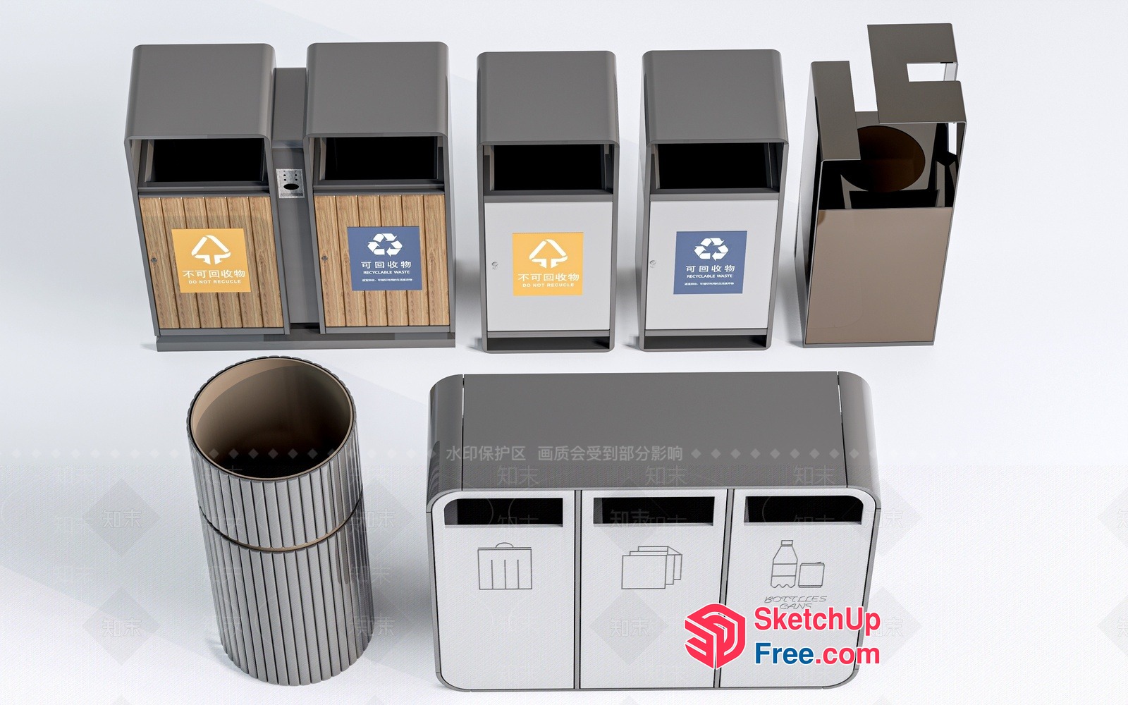 Recyclable Waste Sorting Containers 3D SketchUp File