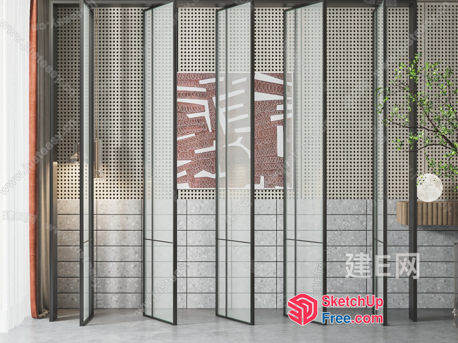 Glass Partition Screen With Modern And Sleek Design 3D SketchUp File