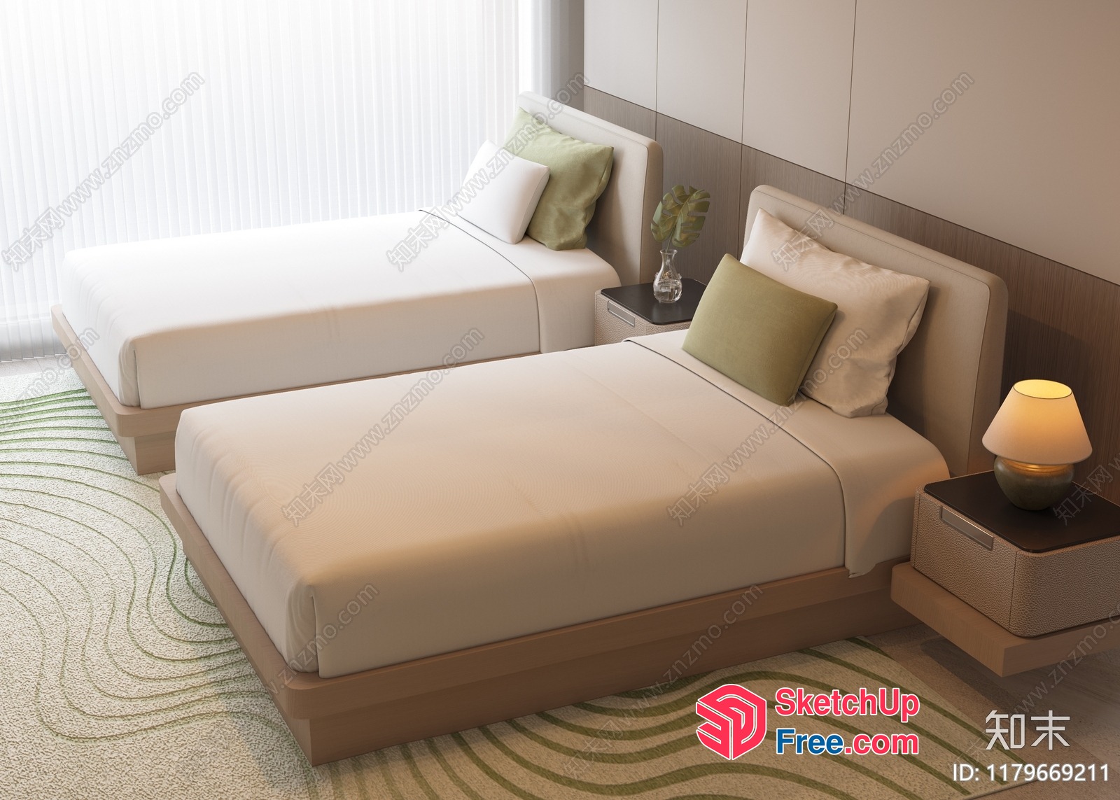 Modern Hotel Room With Two Beds And Neutral Decor 3D SketchUp File