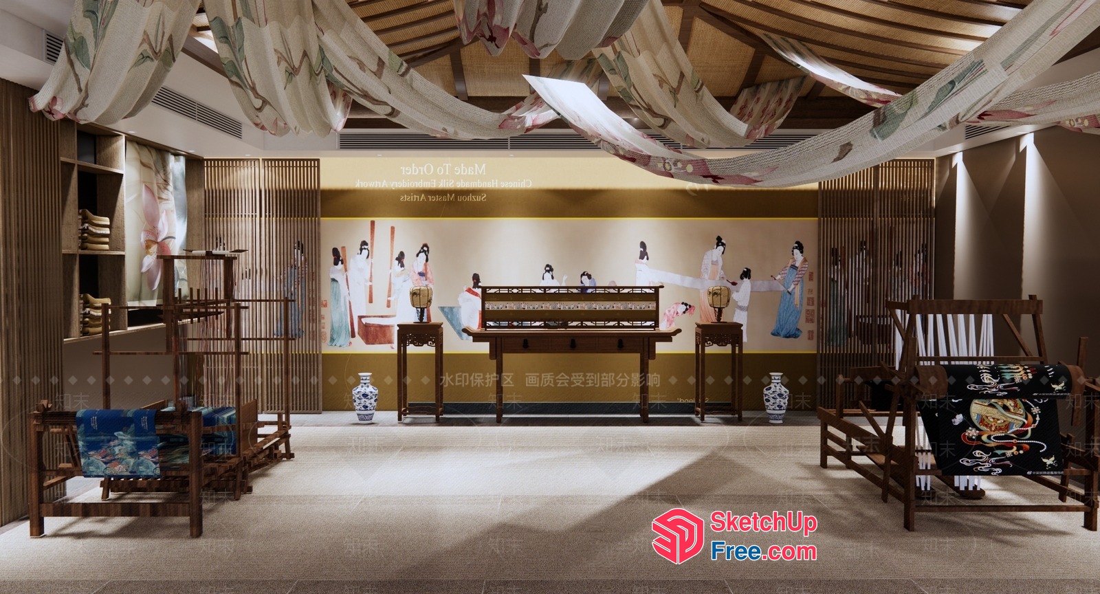 Traditional Chinese Art Gallery With Ornate Decor 3D SketchUp File