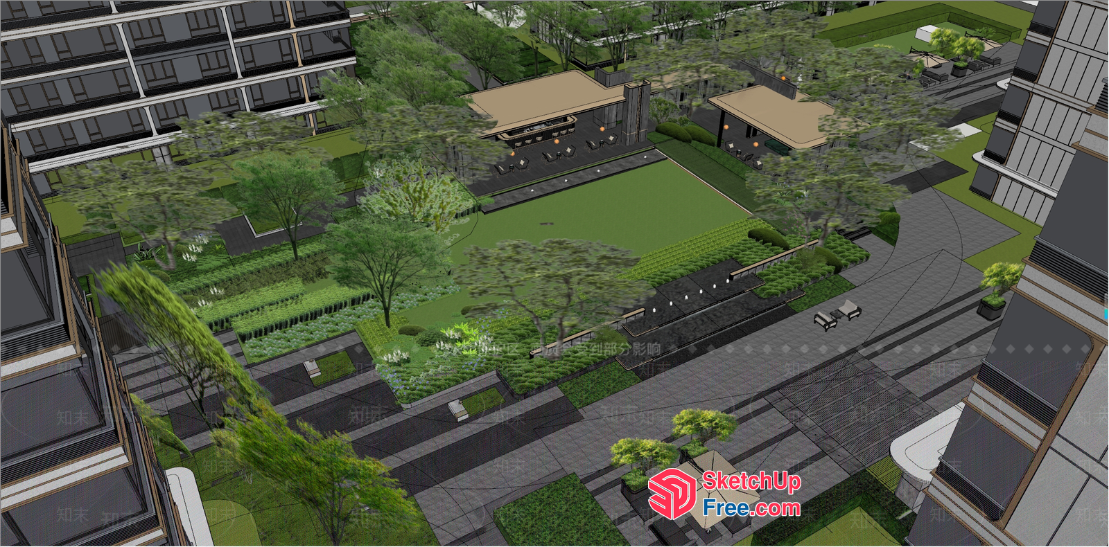 Modern Apartment Building With Lush Greenery And Outdoor Amenities 3D SketchUp File