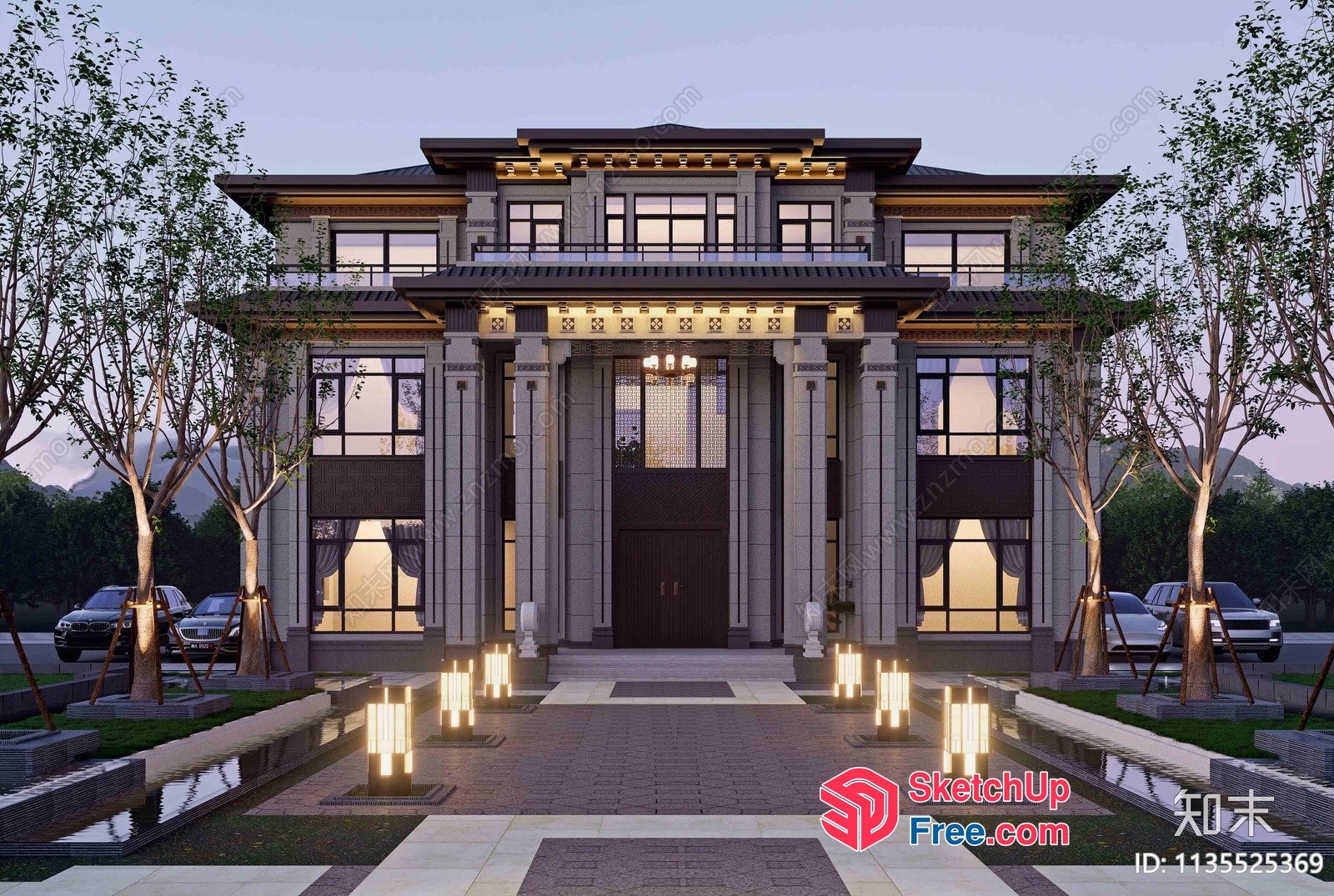 Luxurious Modern Villa With Elegant Pillars 3D SketchUp File