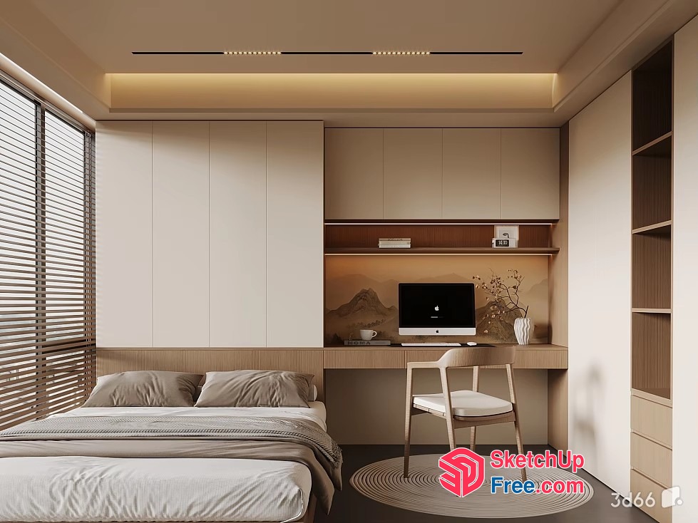 Minimalist Modern Bedroom With Natural Light 3D SketchUp File