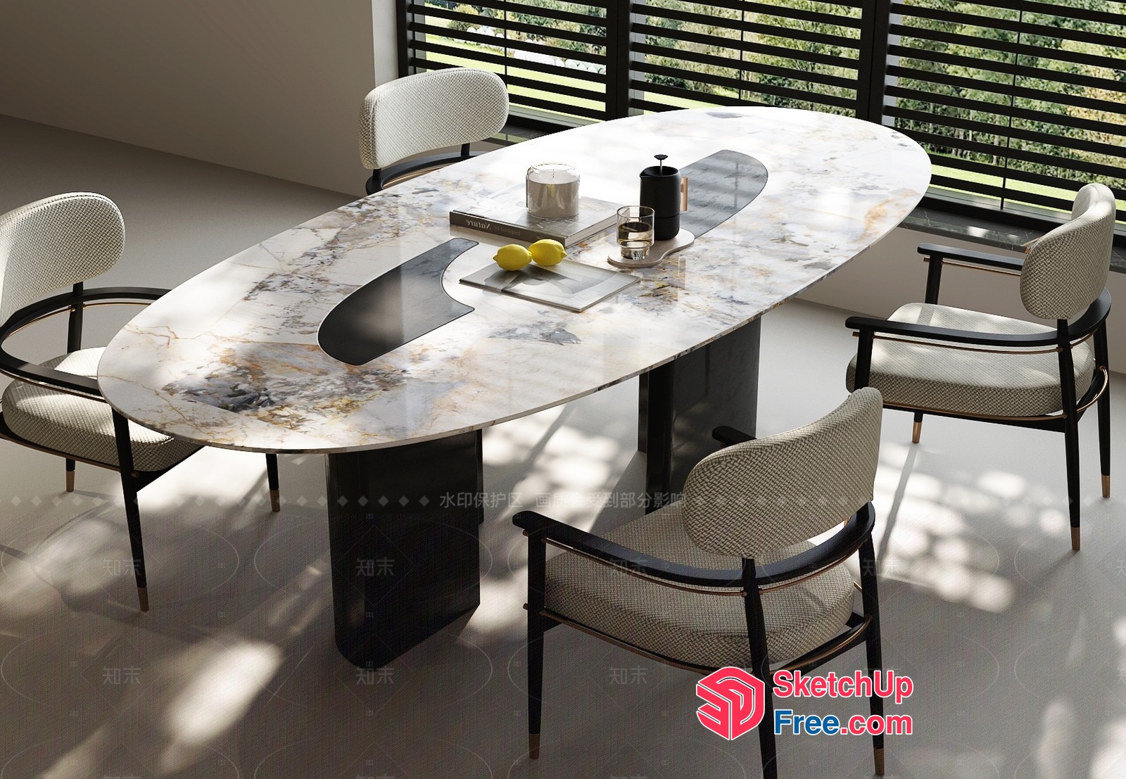 Elegant Modern Dining Table With Marble Top 3D SketchUp File