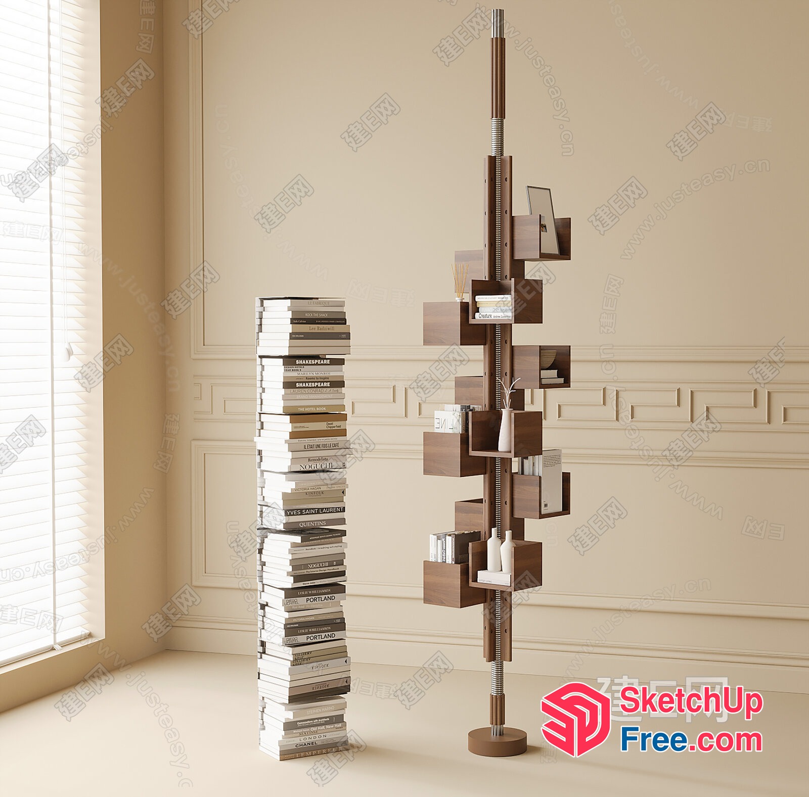 Modern Bookcase With Unique Staircase Design 3D SketchUp File