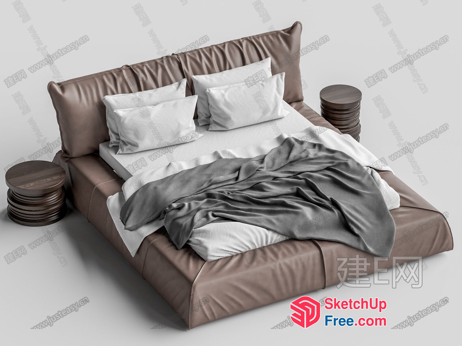 Modern Minimalist Bed With Pillows And Blankets 3D SketchUp File