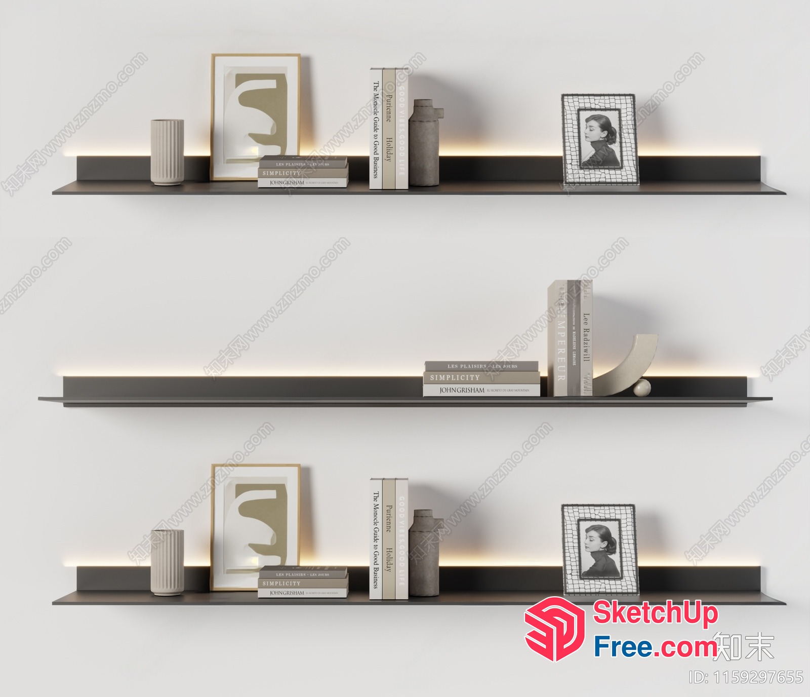Minimalist Decorative Shelf With Books And Picture Frames 3D SketchUp File