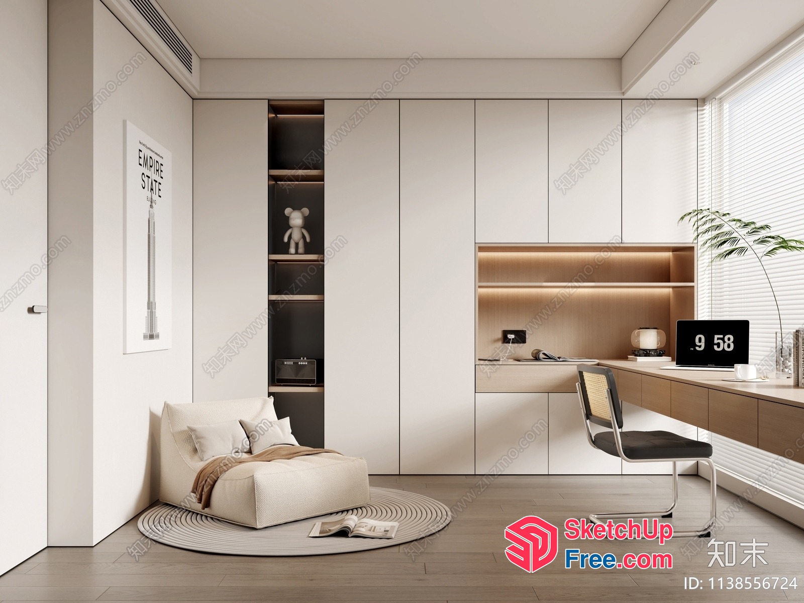 Minimalist Modern Home Office With A Cozy Reading Nook 3D SketchUp File