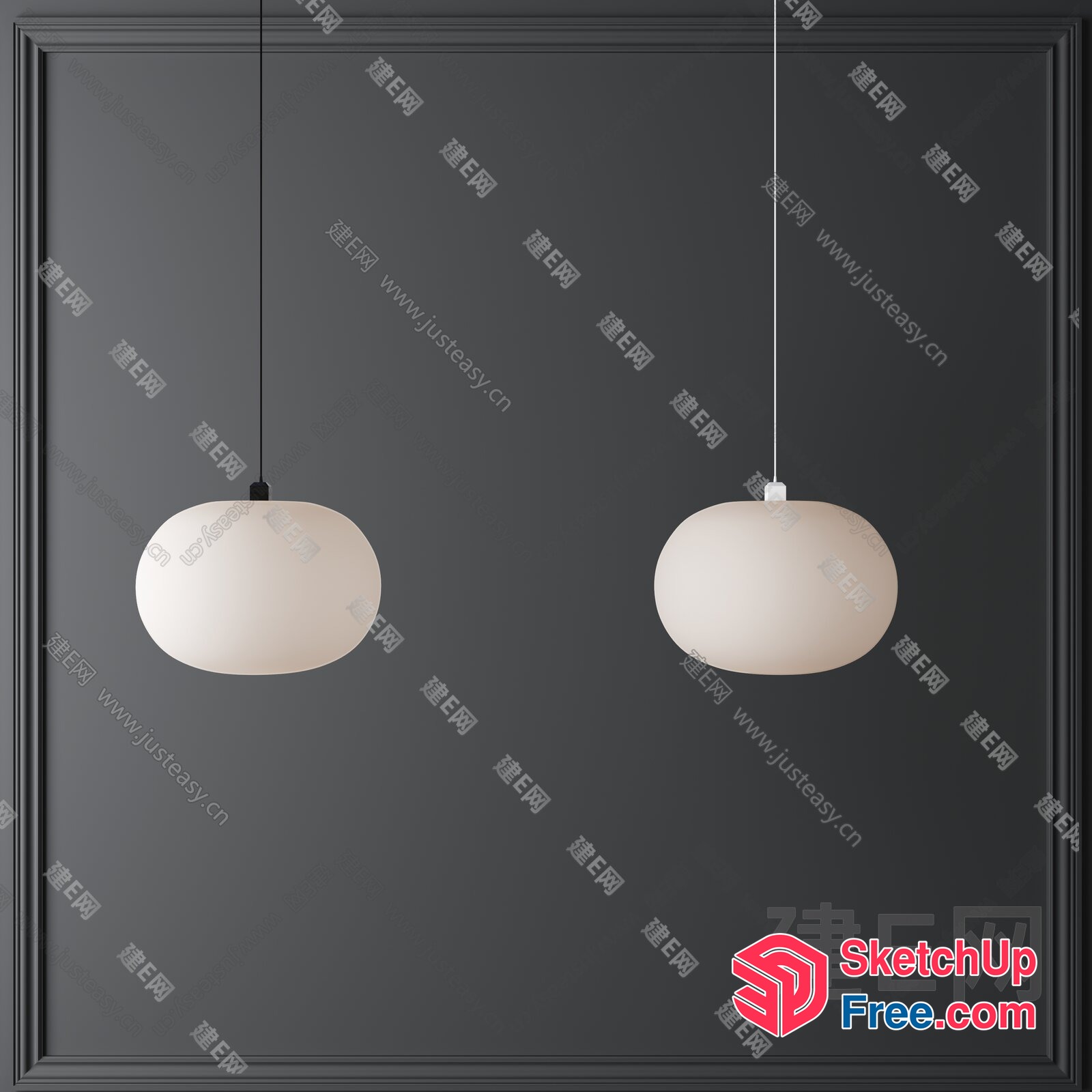 Two Hanging Light Fixtures Against Dark Grey Wall 3D SketchUp File