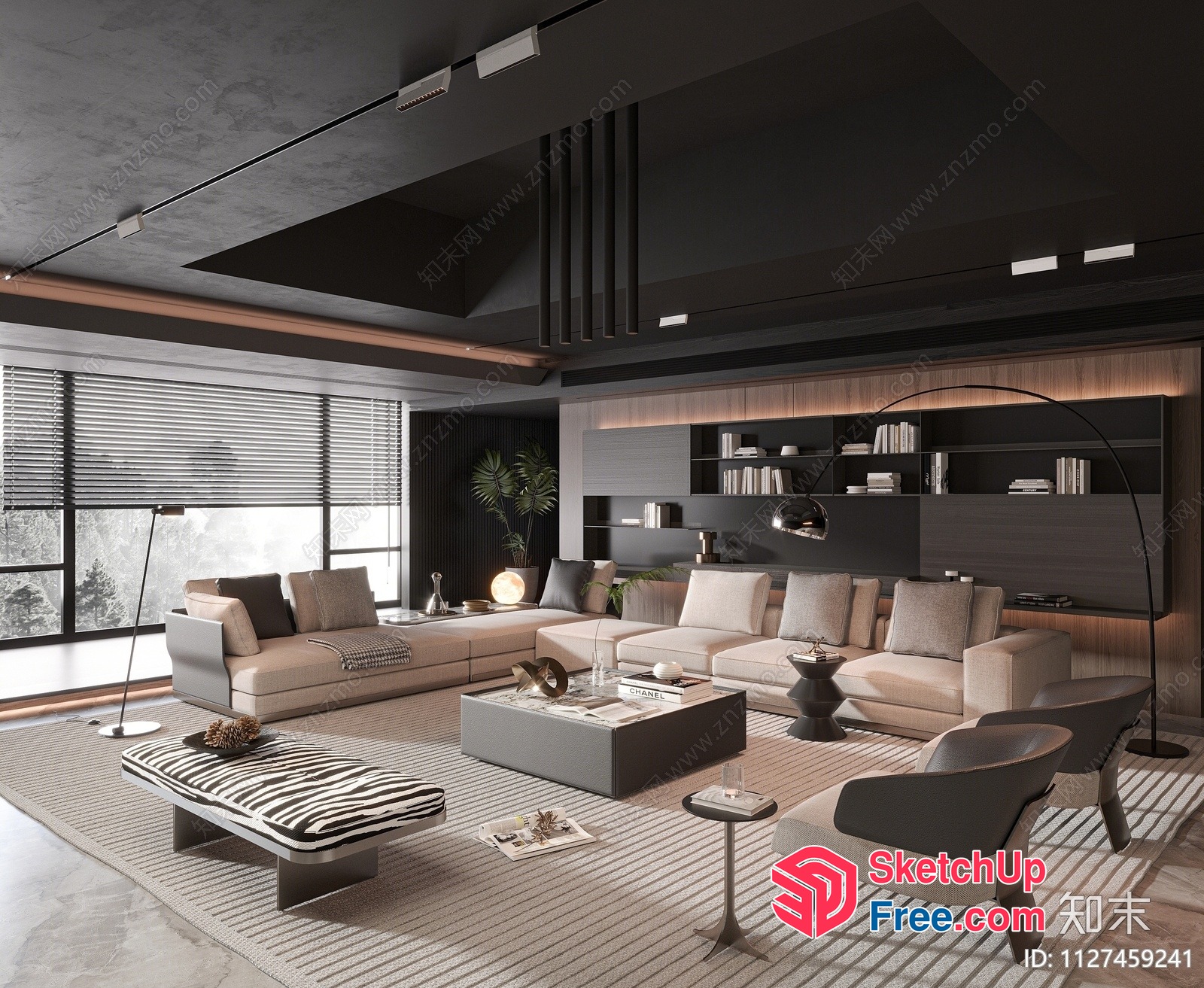 Modern Living Room With Neutral Colors And Natural Light 3D SketchUp File