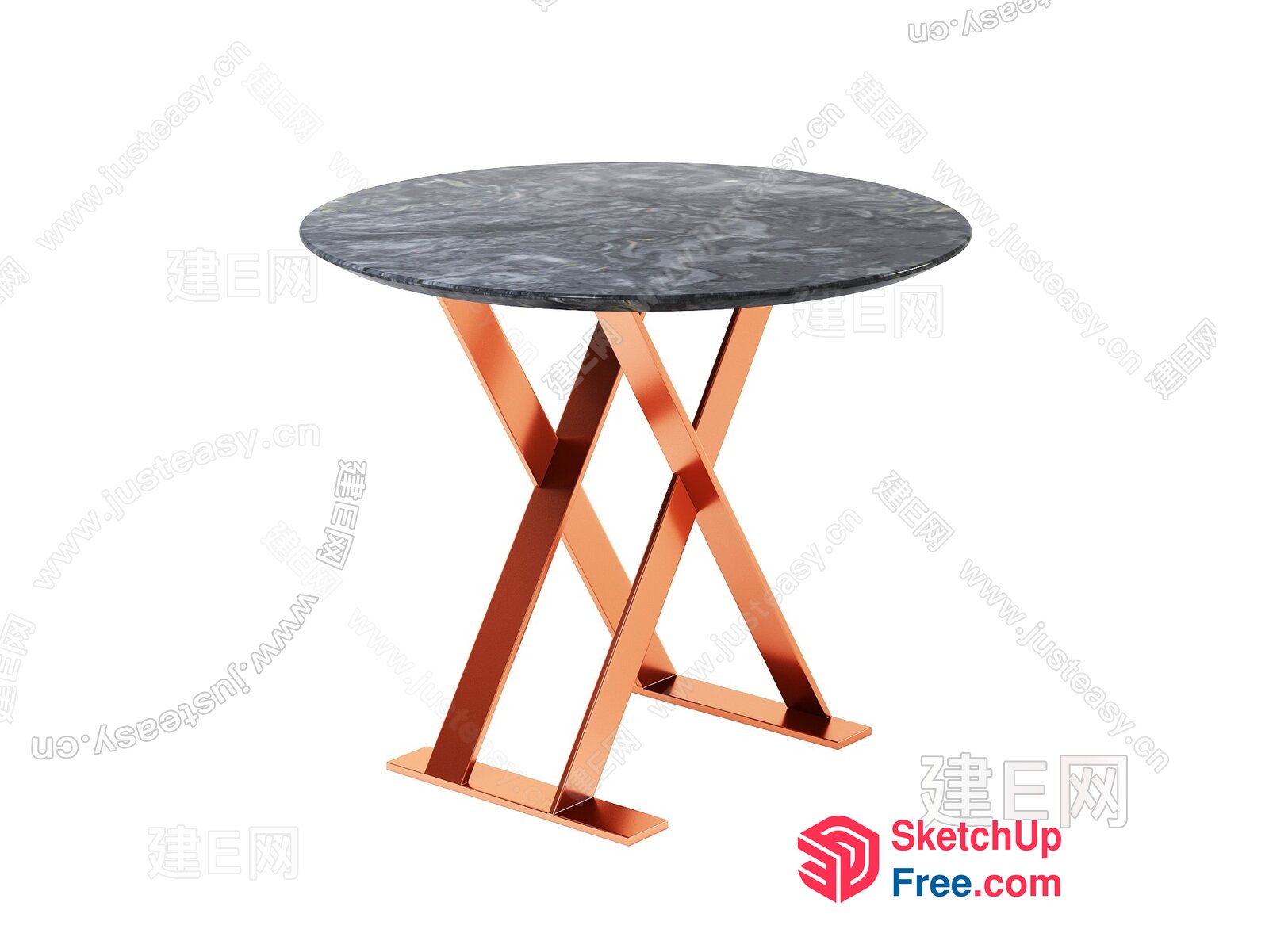 Round Marble Top Table With Copper Base 3D SketchUp File
