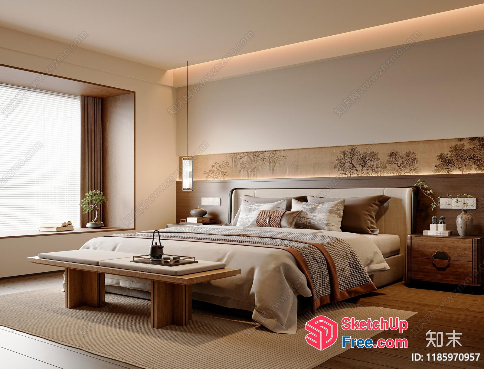 Modern Japanese-Inspired Minimalist Bedroom 3D SketchUp File