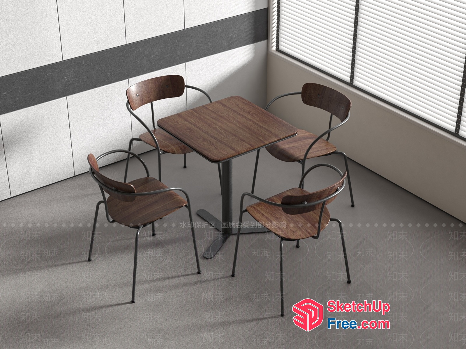 Modern Minimalist Wood And Metal Table And Chair Set 3D SketchUp File