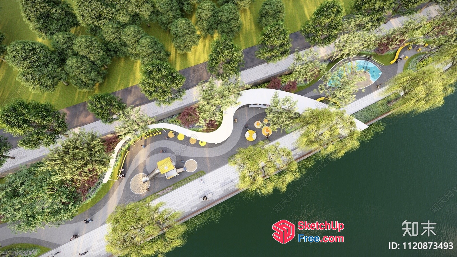 Serpentine Pathway And Water Feature 3D SketchUp File