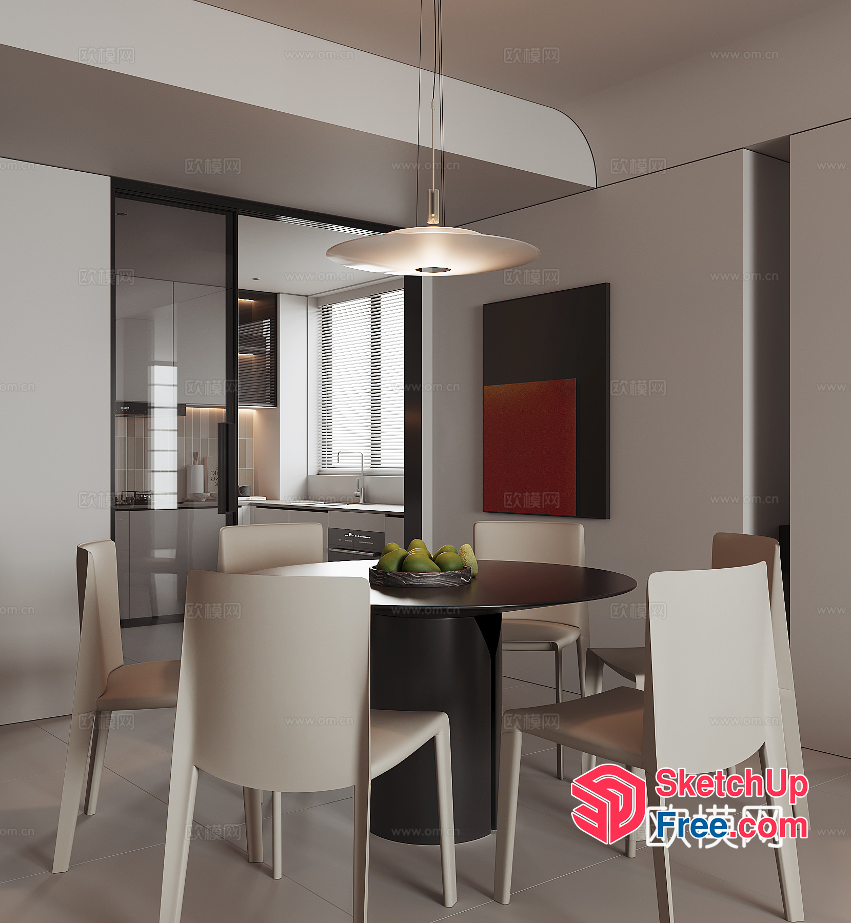 Modern Minimalist Dining Room With Sleek Furniture And Natural Lighting 3D SketchUp File