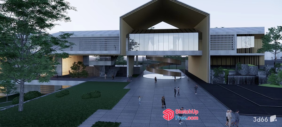 Modern Building With Large Entrance And Glass Facade 3D SketchUp File