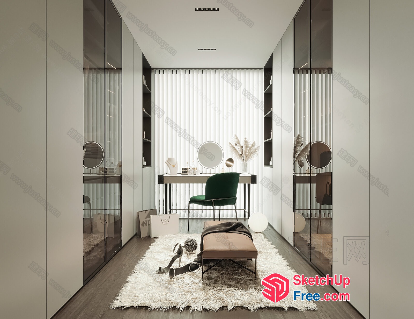 Modern Dressing Room With Sleek White And Glass Elements 3D SketchUp File