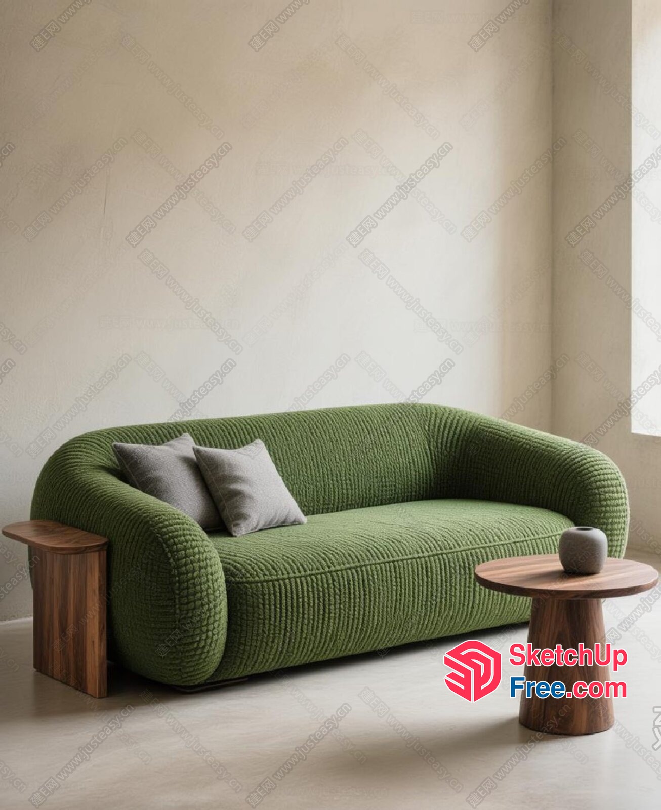 Modern Green Sofa With Pillows 3D SketchUp File