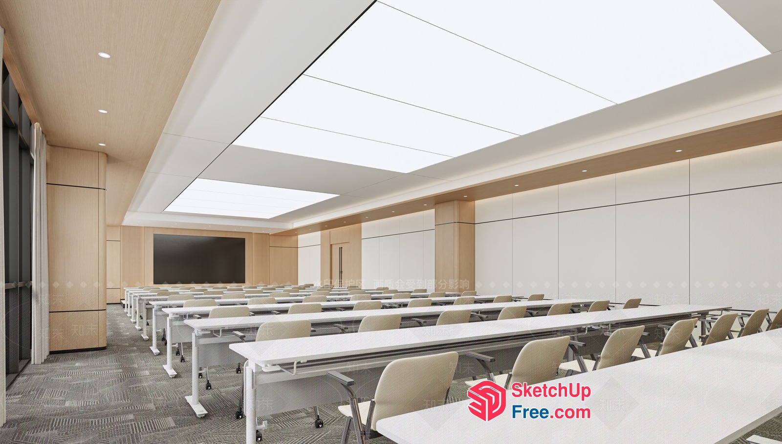 Modern Conference Room With Long Tables And Beige Chairs 3D SketchUp File