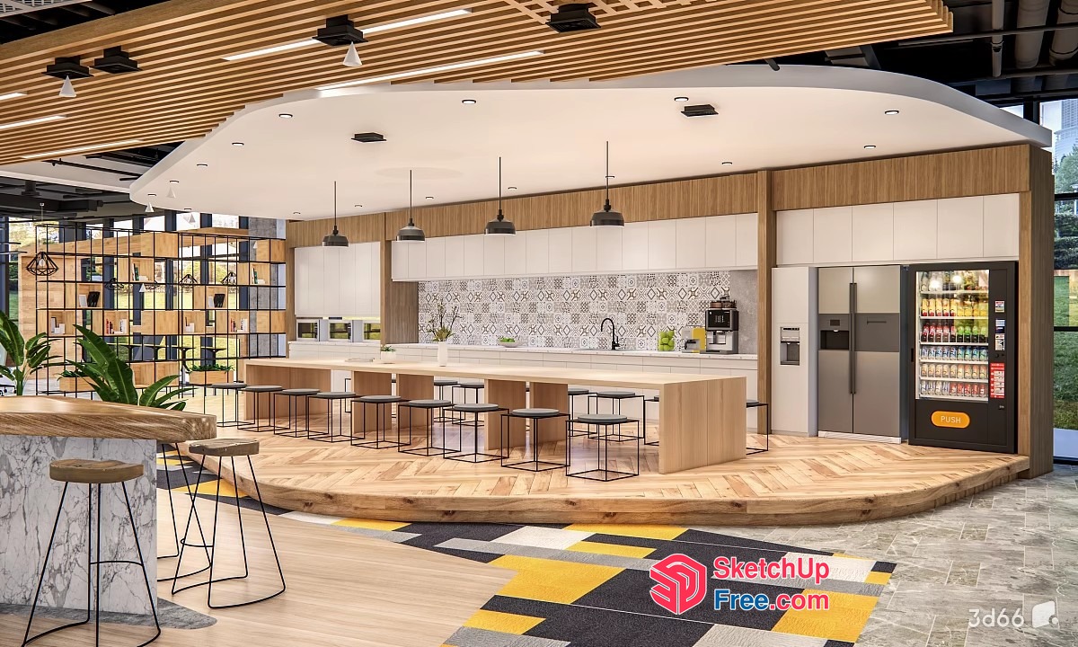 Modern Kitchen With Island And Vending Machine 3D SketchUp File