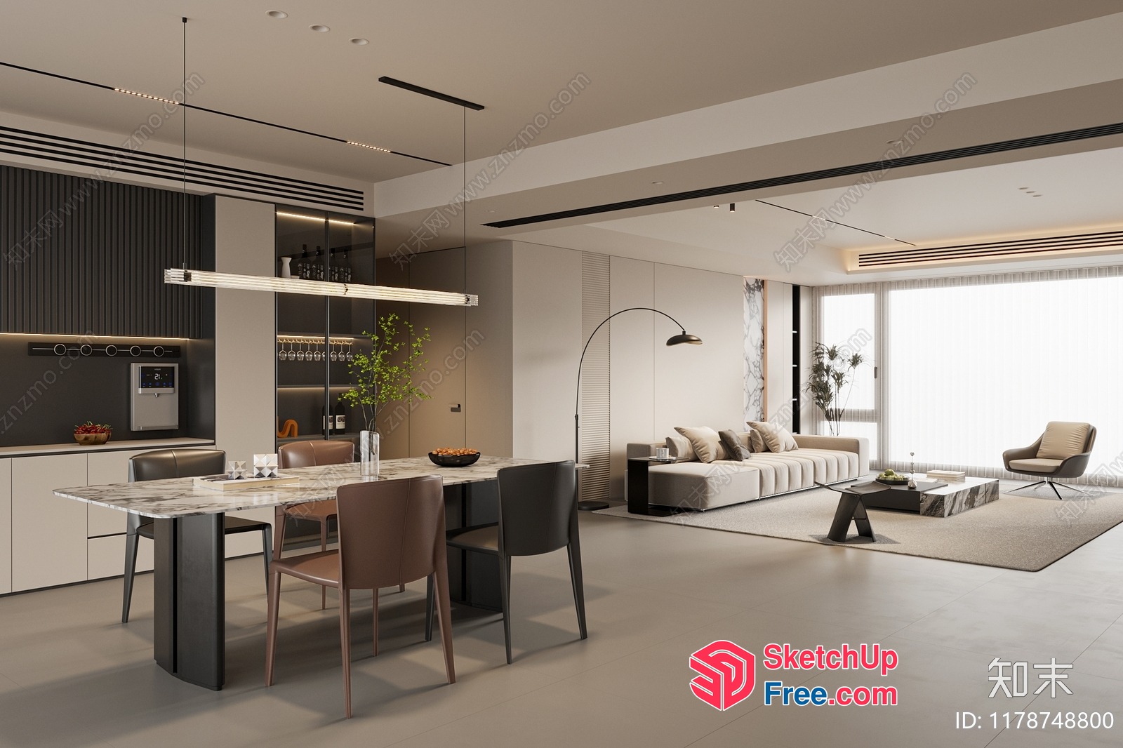 Modern Minimalist Dining And Living Room Interior Design 3D SketchUp File