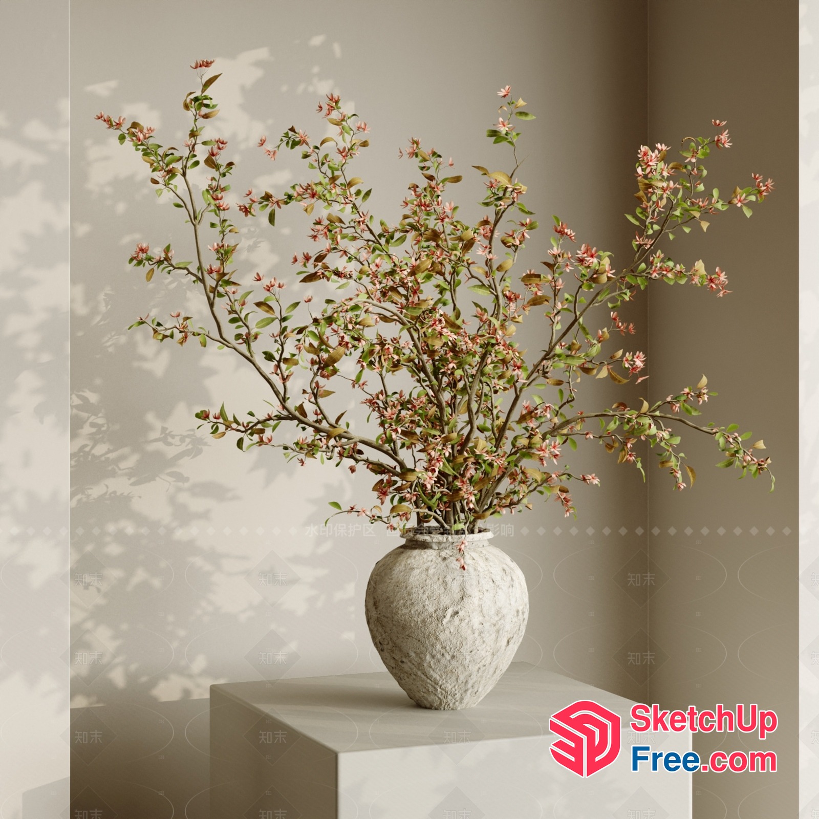 Elegant Vase With Pink And Green Flowers 3D SketchUp File