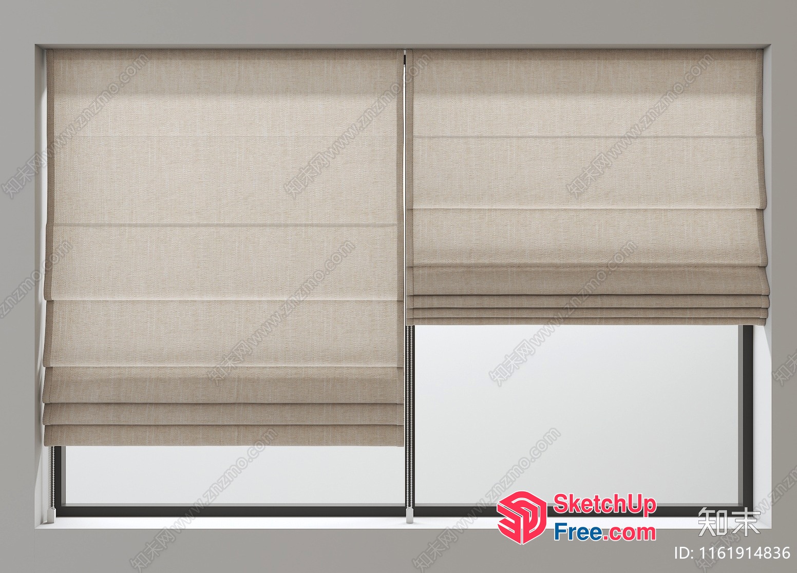 Beige Roman Blinds With Slats 3D SketchUp File