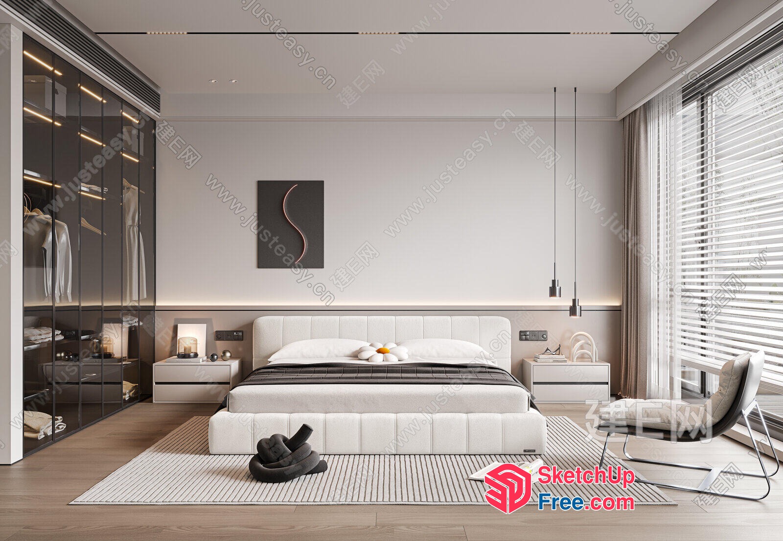 Modern Minimalist Bedroom With Sleek Furniture 3D SketchUp File