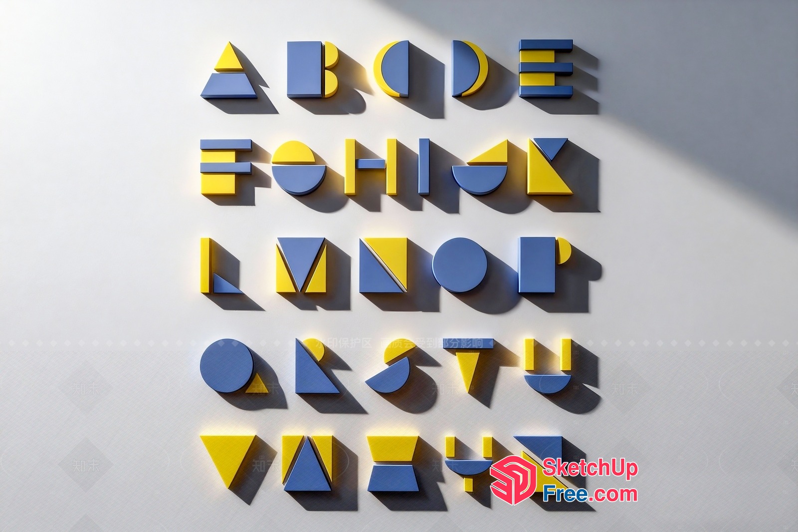 Geometric Shapes In Blue And Yellow 3D SketchUp File