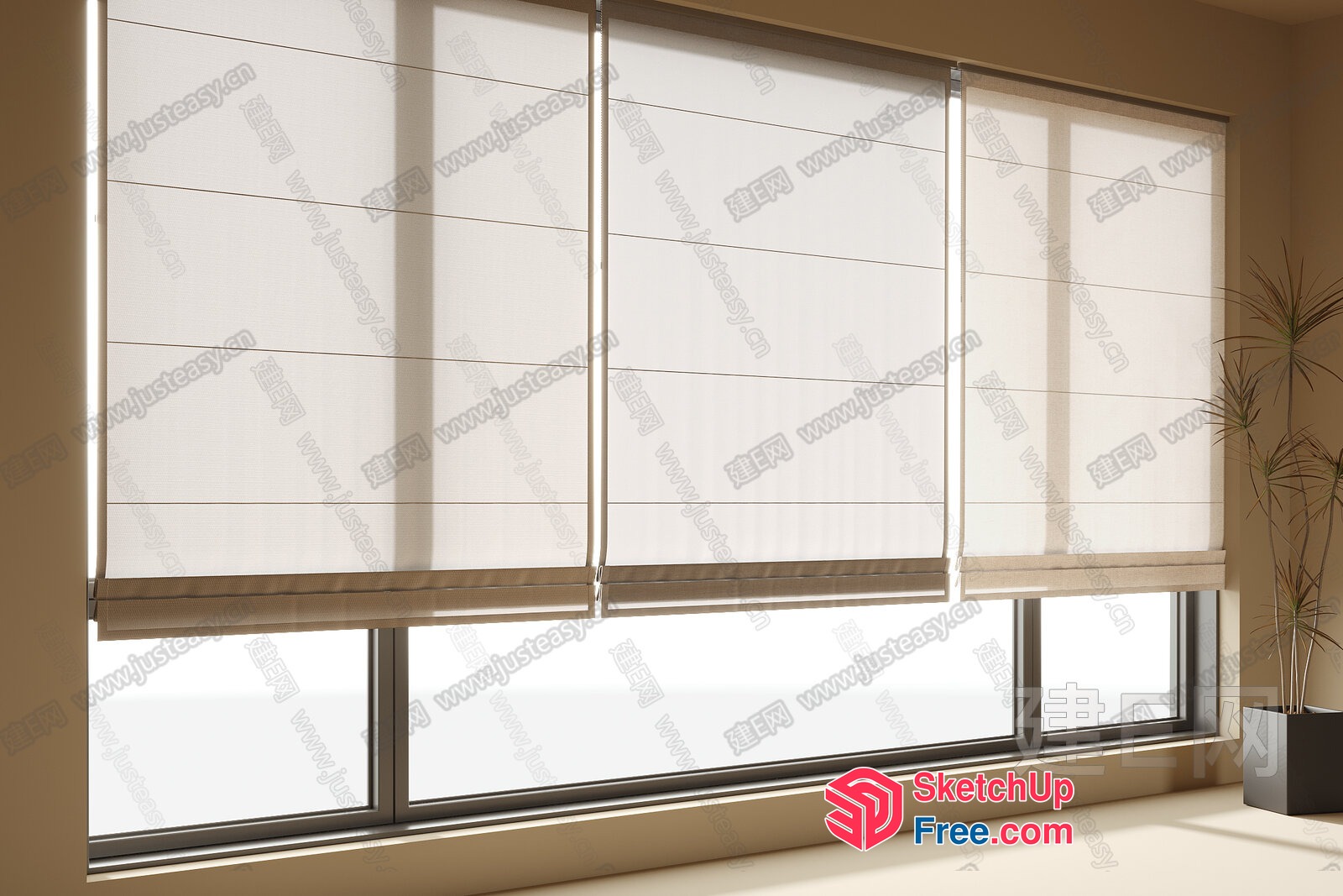 Modern White Roller Shades On Large Windows 3D SketchUp File